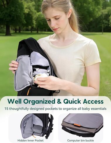BABELIO Grid Wizard Diaper Bag Backpack - Multi Function Waterproof Diaper Bag, Travel Essentials Baby Bag with 4 Individual Organizers, Insulated Bottle Holders, Baby Shower Gifts, Black in Saudi Arabia