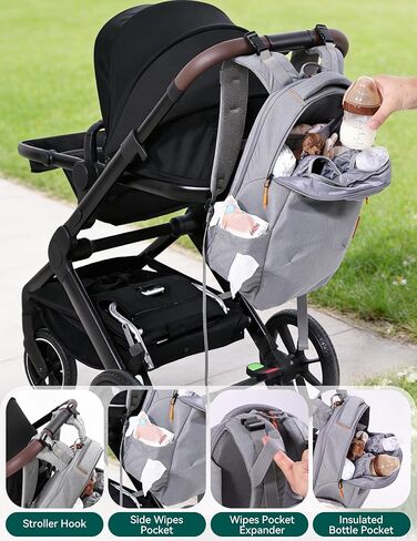 BABELIO Grid Wizard Diaper Bag Backpack - Multi Function Waterproof Diaper Bag, Travel Essentials Baby Bag with 4 Individual Organizers, Insulated Bottle Holders, Baby Shower Gifts, Black in Saudi Arabia