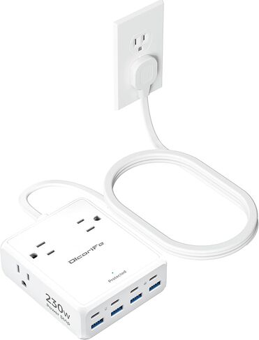 شريط طاقة USB بقدرة 230 وات، سلك تمديد مسطح رفيع للغاية بطول 5 أقدام، 4 منافذ تيار متردد و8 منافذ USB (4 USB-C و4 USB A)، واقي من زيادة التيار 2000J، أساسيات السفر في المنزل والمكتب in Saudi Arabia