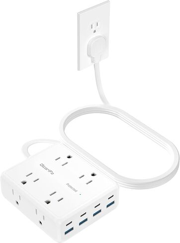 شريط طاقة USB بقدرة 230 وات، سلك تمديد مسطح رفيع للغاية بطول 5 أقدام، 4 منافذ تيار متردد و8 منافذ USB (4 USB-C و4 USB A)، واقي من زيادة التيار 2000J، أساسيات السفر في المنزل والمكتب in Saudi Arabia