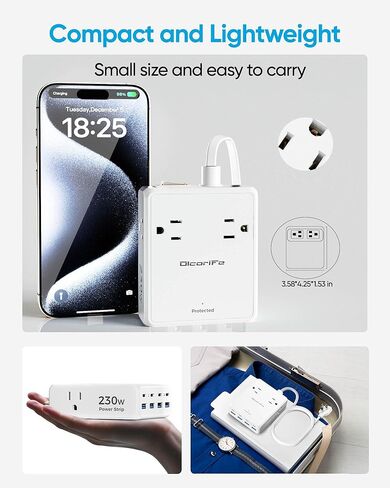 شريط طاقة USB بقدرة 230 وات، سلك تمديد مسطح رفيع للغاية بطول 5 أقدام، 4 منافذ تيار متردد و8 منافذ USB (4 USB-C و4 USB A)، واقي من زيادة التيار 2000J، أساسيات السفر في المنزل والمكتب in Saudi Arabia