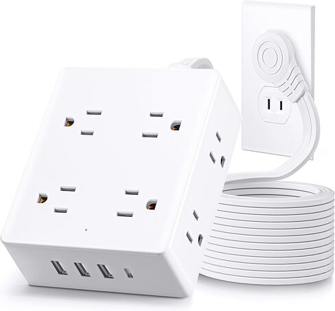 شريط طاقة USB بقدرة 230 وات، سلك تمديد مسطح رفيع للغاية بطول 5 أقدام، 4 منافذ تيار متردد و8 منافذ USB (4 USB-C و4 USB A)، واقي من زيادة التيار 2000J، أساسيات السفر في المنزل والمكتب in Saudi Arabia
