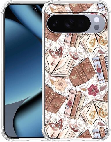 حافظة لهاتف Google Pixel 10/10 Pro بتصميم جمالي، نمط كتاب بني على شكل فراشة عتيقة، غطاء هاتف ممتص للصدمات ناعم وشفاف، 6.3 بوصة (فراشة، P10) in Saudi Arabia