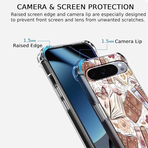 حافظة لهاتف Google Pixel 10/10 Pro بتصميم جمالي، نمط كتاب بني على شكل فراشة عتيقة، غطاء هاتف ممتص للصدمات ناعم وشفاف، 6.3 بوصة (فراشة، P10) in Saudi Arabia