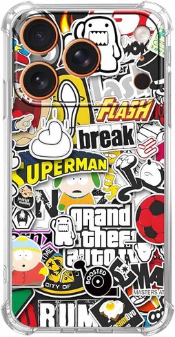 Case for iPhone 17 Pro with Pop Culture Design,Aesthetic Cartoon Sticker Bomb Pop-Art Collage,Clear Slim Soft TPU Bumper Phone Cover,6.3"(Pop,17Pro) in Saudi Arabia
