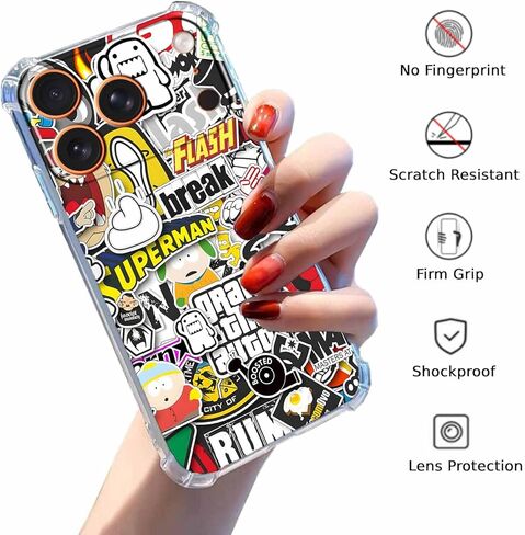 Case for iPhone 17 Pro with Pop Culture Design,Aesthetic Cartoon Sticker Bomb Pop-Art Collage,Clear Slim Soft TPU Bumper Phone Cover,6.3"(Pop,17Pro) in Saudi Arabia