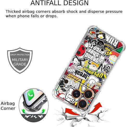 Case for iPhone 17 Pro with Pop Culture Design,Aesthetic Cartoon Sticker Bomb Pop-Art Collage,Clear Slim Soft TPU Bumper Phone Cover,6.3"(Pop,17Pro) in Saudi Arabia