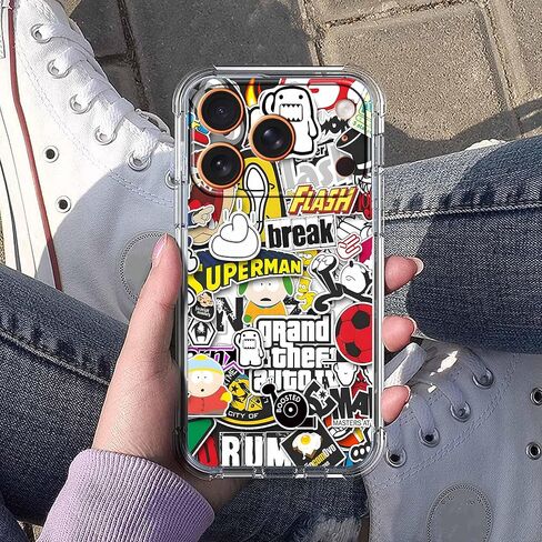 Case for iPhone 17 Pro with Pop Culture Design,Aesthetic Cartoon Sticker Bomb Pop-Art Collage,Clear Slim Soft TPU Bumper Phone Cover,6.3"(Pop,17Pro) in Saudi Arabia