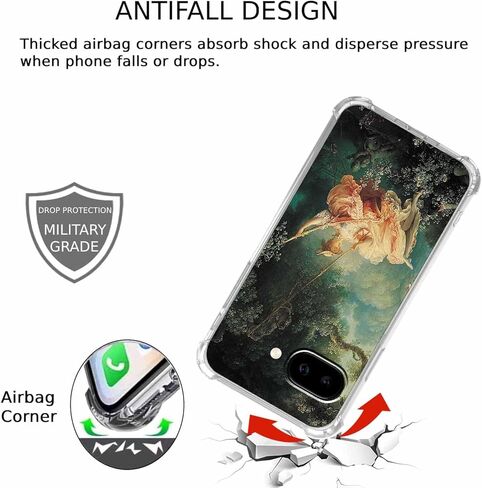 حافظة لهاتف Google Pixel 9a بتصميم فني كلاسيكي من عصر النهضة، نمط الروكوكو الجمالي العتيق، غطاء هاتف ممتص للصدمات ناعم وشفاف، 6.3 بوصات (عصر النهضة، P9a) in Saudi Arabia