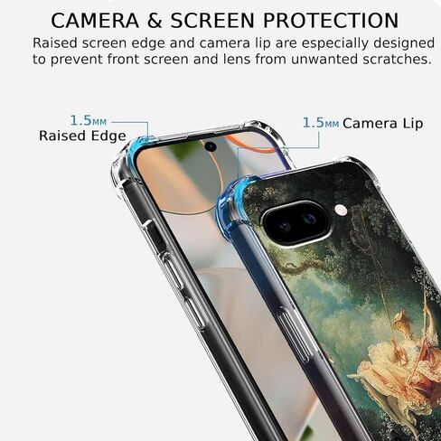 حافظة لهاتف Google Pixel 9a بتصميم فني كلاسيكي من عصر النهضة، نمط الروكوكو الجمالي العتيق، غطاء هاتف ممتص للصدمات ناعم وشفاف، 6.3 بوصات (عصر النهضة، P9a) in Saudi Arabia