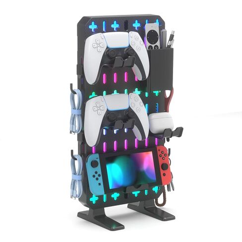 منظم Pegboard للمكتب من KDD RGB - ديكور مكتب ألعاب مدمج قائم بذاته مع وحدة تحكم وحامل سماعة الرأس، صندوق تخزين، خطافات، حامل هاتف - منظم سطح المكتب بدون حفر لملحقات ألعاب إعداد الكمبيوتر in Kuwait
