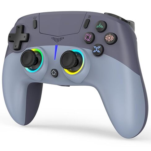 وحدة تحكم لاسلكية BETMI LED لجهاز PS-5/Pro/Slim/PC، مع عصا تحكم تأثير القاعة ومشغل/9 ألوان إضاءة RGB و4 أوضاع إضاءة/ماركو/جيرو 6 محاور/اهتزاز مزدوج/لوحة اللمس/مقبس صوت TRRS مقاس 3.5 مم (أزرق/رمادي) in Kuwait