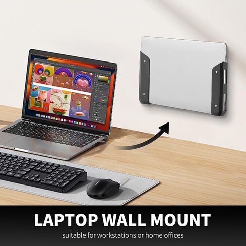 Under Desk Laptop Mount, Metal Under Desk Device Holder with Adhesive & Screws in,Anti-Scratch Pads for Devices Up to 1.3" Thick Laptop, Keyboard in Kuwait