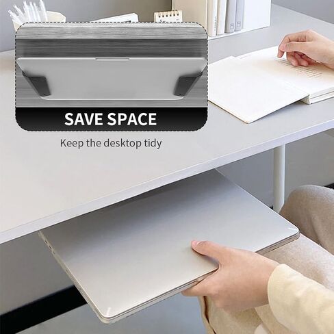 Under Desk Laptop Mount, Metal Under Desk Device Holder with Adhesive & Screws in,Anti-Scratch Pads for Devices Up to 1.3" Thick Laptop, Keyboard in Kuwait