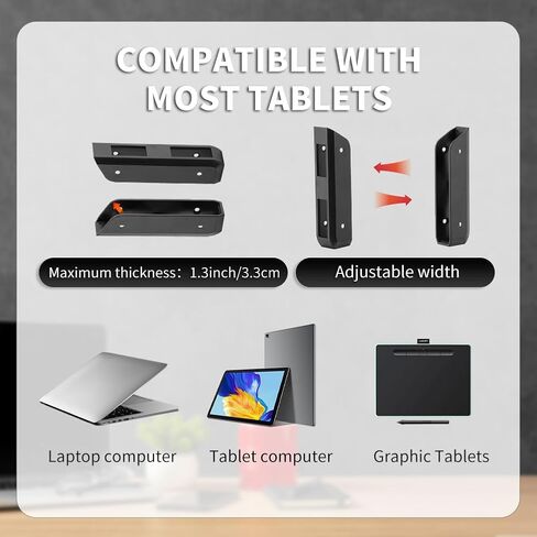 Under Desk Laptop Mount, Metal Under Desk Device Holder with Adhesive & Screws in,Anti-Scratch Pads for Devices Up to 1.3" Thick Laptop, Keyboard in Kuwait