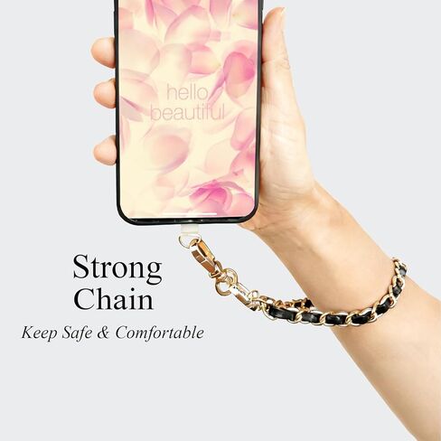 Phone Wrist Strap for Women & Moms, Metal Chain & Leather Phone Lanyard with Tether Tab, Hands-Free Wristlet Bracelet in Saudi Arabia
