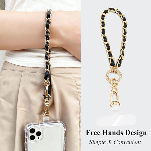 Phone Wrist Strap for Women & Moms, Metal Chain & Leather Phone Lanyard with Tether Tab, Hands-Free Wristlet Bracelet in Saudi Arabia