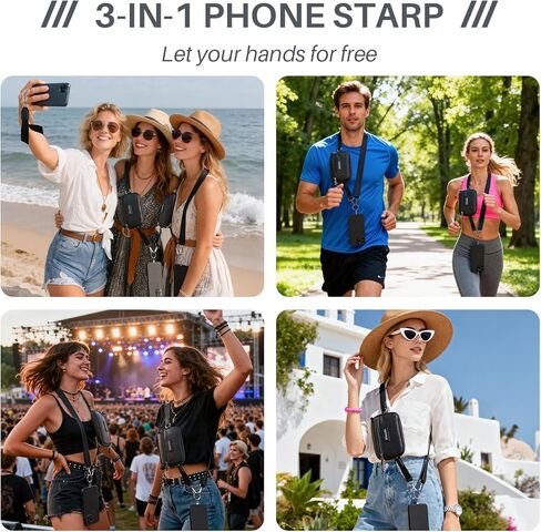 حزام Clip and Go للهاتف مع محفظة كروس، محفظة معصم RFID بسحاب قابلة للفصل، حبل هاتف قابل للتعديل وأشرطة معدنية رفيعة للغاية قابلة للدوران 360 درجة لجميع الهواتف الذكية in Kuwait