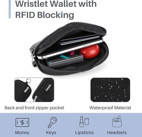 حزام Clip and Go للهاتف مع محفظة كروس، محفظة معصم RFID بسحاب قابلة للفصل، حبل هاتف قابل للتعديل وأشرطة معدنية رفيعة للغاية قابلة للدوران 360 درجة لجميع الهواتف الذكية in Kuwait