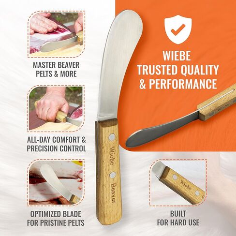 سكين Wiebe Beaver: أداة احترافية للسلخ واللحم، شفرة منحنية من الفولاذ عالي الكربون، مقبض مريح للقندس وفئران المسك وحاملي الفراء in Kuwait
