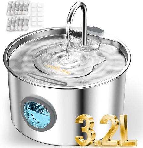 نافورة مياه للقطط سعة 3.2 لتر/108 أونصة من الفولاذ المقاوم للصدأ مع 3 مرشحات، نافورة مياه أوتوماتيكية للحيوانات الأليفة للقطط/الكلاب، نوافير معدنية فائقة الهدوء للقطط من أجل مستلزمات سقي الشرب للحيوانات الصغيرة in Kuwait