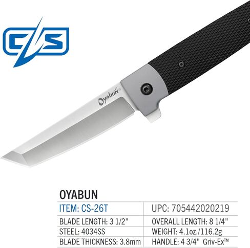 شفرة حادة من الفولاذ البارد Oyabun مقاس 3.5 بوصة 4034SS Tanto Point شفرة حلاقة حادة 4.75 بوصة مقبض Griv-Ex سكين قابل للطي للجيب اليومي مع قفل أوراق الربيع in Kuwait