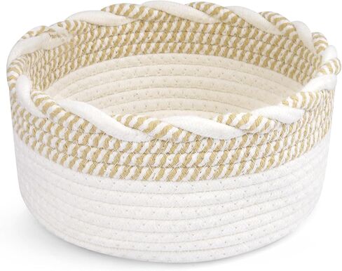 Small Cotton Rope Storage Basket, Boho Cotton Rope Storage Bins for Towel,Pet Kids Toy, Round Jute-Colored Woven Basket, Empty Gift Basket, 8 x 8 x 4 in Saudi Arabia