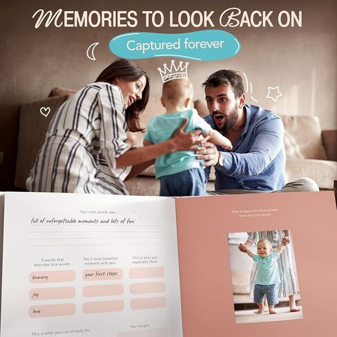 كتاب ذكريات PassionUp® Baby للأولاد والبنات مع مساحة إضافية للصور المفضلة - تذكار كتاب الطفل للعام الأول مع أقسام ذات طابع خاص وشهري - 8x8 بوصة - هدية رائعة للآباء ومواليدهم الجدد in Kuwait