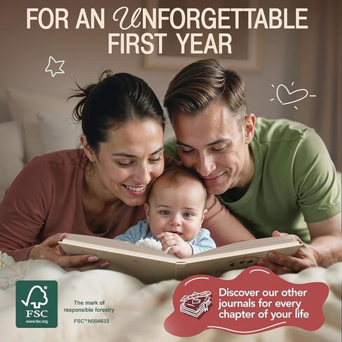 كتاب ذكريات PassionUp® Baby للأولاد والبنات مع مساحة إضافية للصور المفضلة - تذكار كتاب الطفل للعام الأول مع أقسام ذات طابع خاص وشهري - 8x8 بوصة - هدية رائعة للآباء ومواليدهم الجدد in Kuwait