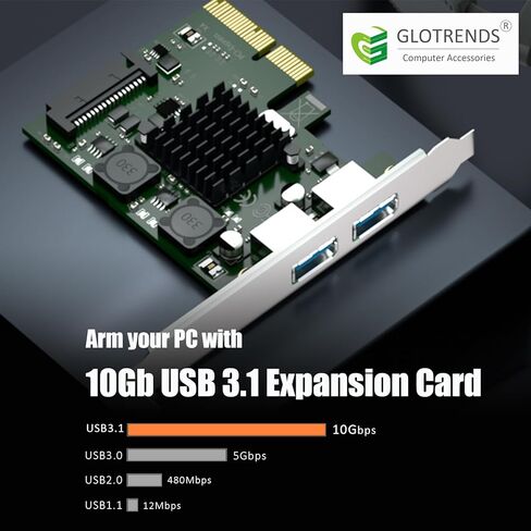 GLOTRENDS U3142A 2-Port 10Gb USB 3.1 Gen2 Type-A to PCIE X4 Expansion Card with ASM 3142 Chip, Regular and Low-profible Bracket in Saudi Arabia