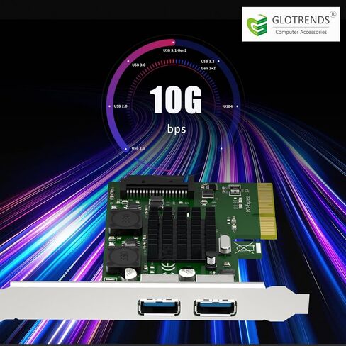 GLOTRENDS U3142A 2-Port 10Gb USB 3.1 Gen2 Type-A to PCIE X4 Expansion Card with ASM 3142 Chip, Regular and Low-profible Bracket in Saudi Arabia