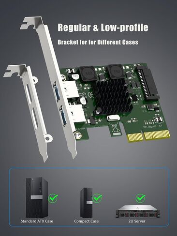 GLOTRENDS U3142A 2-Port 10Gb USB 3.1 Gen2 Type-A to PCIE X4 Expansion Card with ASM 3142 Chip, Regular and Low-profible Bracket in Saudi Arabia