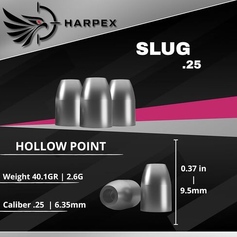 Harpex Slug .25 Cal Airgun الكريات - 40.1 نقطة مجوفة من الحبوب الثقيلة - تأثير عالي وتوسع - كريات رصاص ممتازة لإطلاق النار على الأهداف، وممارسة طويلة المدى ودقة متسقة in Saudi Arabia