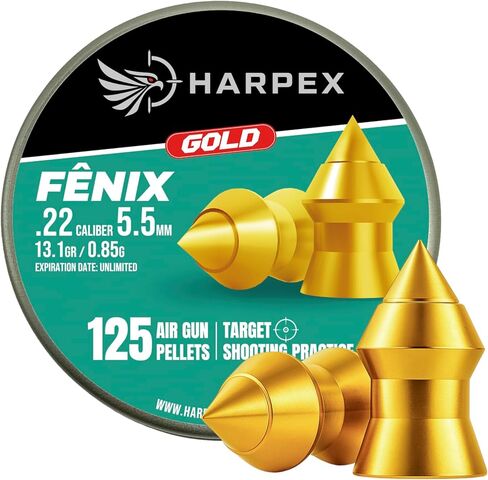 Harpex Airgun Pellets Fenix Gold .22 Caliber | .25 Caiber Pointed Head – Premium Coated Lead Pellets – High Accuracy for Target Shooting, Training & Consistent Performance in Kuwait