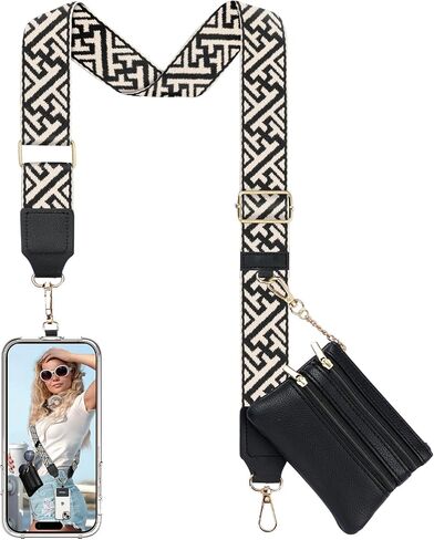 TiMOVO Clip and Go Phone Strap Crossbody with Leather Wallet, Adjustable Anti-Theft Lanyard with Pouch for Most Phone Case in Saudi Arabia