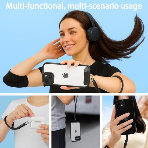 2 حزمة من حبل الهاتف - 2 حزام معصم لليد، 2 شريط حبل، حبال رقعة متعددة الوظائف للهاتف الخلوي العالمي مضادة للسرقة، حزام يد للهاتف الخلوي (أسود + رمادي) in Kuwait