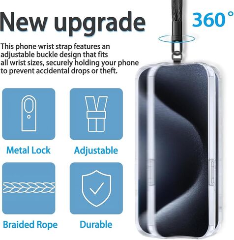 2 حزمة من حبل الهاتف - 2 حزام معصم لليد، 2 شريط حبل، حبال رقعة متعددة الوظائف للهاتف الخلوي العالمي مضادة للسرقة، حزام يد للهاتف الخلوي (أسود + رمادي) in Kuwait