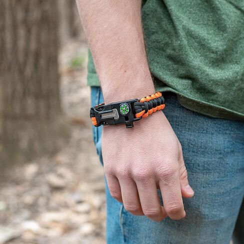 ELK Paracord Survival Bracelets - 2 Pack, Adjustable Size, Loud Whistle, Fire Starter - Ideal for Outdoor Enthusiasts, Hiking, Camping, Fishing, and Hunting (Black and Black+Orange) in Saudi Arabia