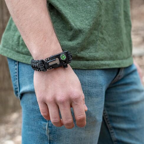 ELK Paracord Survival Bracelets - 2 Pack, Adjustable Size, Loud Whistle, Fire Starter - Ideal for Outdoor Enthusiasts, Hiking, Camping, Fishing, and Hunting (Black and Black+Orange) in Saudi Arabia