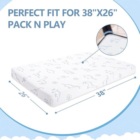 Mochen Pack and Play Mattress Pad, 38"x26" Pack n Play Mattresses with Breathable Soft & Firm Memory Foam Removable Washable Cover Pack N Play Mattress 3 inch Thick in Kuwait