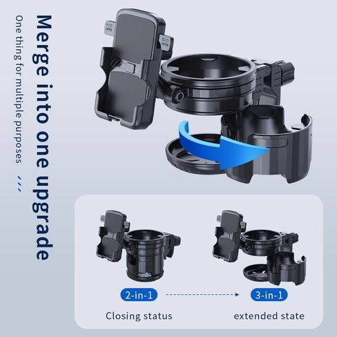 3-in-1 Stroller Cup Phone Holder, Multifunctional Stroller Cup Holder Attachment with 360° Adjustable Phone Mount, Cup Holder for Walker, Wheelchair, Strollers, Anti-Slip & Easy Install in Saudi Arabia