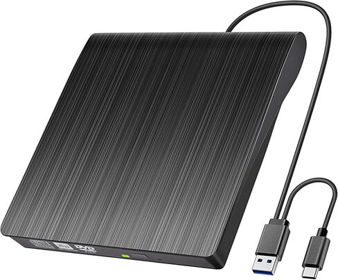 محرك أقراص USB Cd/DVD خارجي للكمبيوتر المحمول متوافق على نطاق واسع ونحيف ومحمول عالي السرعة من النوع C وUSB 3.0 Cd/DVD محرك ناسخ أسود in Kuwait