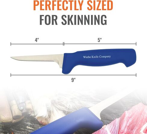 سكين سكين بمقبض أزرق من Wiebe مقاس 4 بوصات، خفيف الوزن وغير قابل للانزلاق - مثالي لفئران المسك والقيوط والغزلان in Kuwait