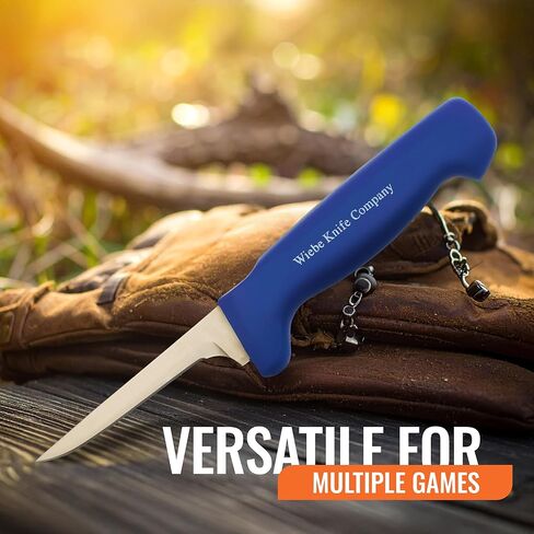 سكين سكين بمقبض أزرق من Wiebe مقاس 4 بوصات، خفيف الوزن وغير قابل للانزلاق - مثالي لفئران المسك والقيوط والغزلان in Kuwait
