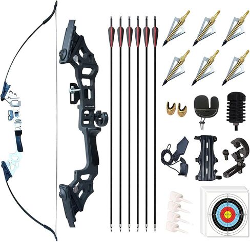 Archery 51" Takedown Recurve Bow and Arrows Set for Adults Metal Riser Longbow Kit Right Hand Straight Bow for Beginner Hunting Shooting Practice 30 40 50lb in Saudi Arabia
