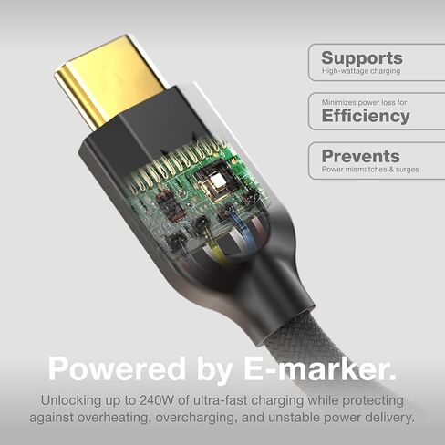 NOCO XGrid XC2: كابل USB-C إلى USB-C بقدرة 240 واط - سلك شحن سريع من النوع C، معتمد من USB-IF، شريحة علامة إلكترونية ذكية، بيانات بسرعة 480 ميجابت في الثانية، نايلون مجدول UltraFlex + سترة سيليكون، تصميم متين بطول 6 أقدام in Saudi Arabia