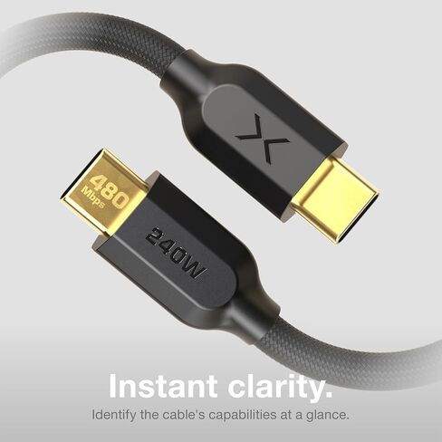 NOCO XGrid XC2: كابل USB-C إلى USB-C بقدرة 240 واط - سلك شحن سريع من النوع C، معتمد من USB-IF، شريحة علامة إلكترونية ذكية، بيانات بسرعة 480 ميجابت في الثانية، نايلون مجدول UltraFlex + سترة سيليكون، تصميم متين بطول 6 أقدام in Saudi Arabia