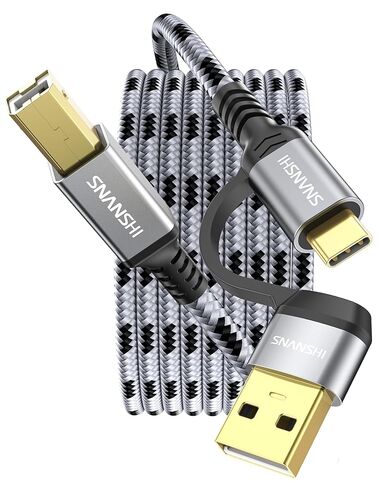 SNANSHI USB Printer Cable 6ft, Nylon Braided High Speed USB 2.0 Type A Male to B Male Printer Cord for HP Canon Brother Epson, MIDI Cable for Audio Interface, Midi Keyboard & Digital Piano in Saudi Arabia