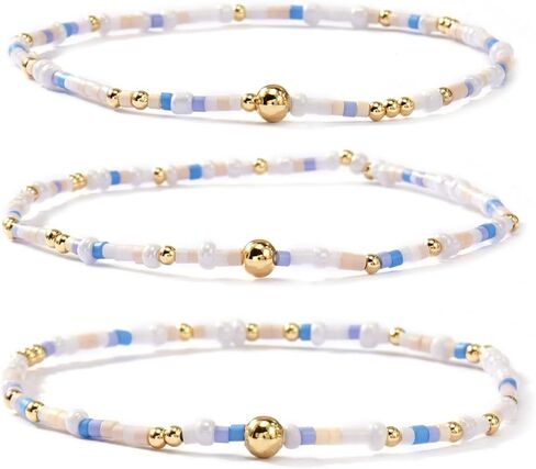 Gold Beaded Bracelets Stack for Women, 3PCS Colorful Bohemian Stackable Layered Adjustable Stretch Non-Tarnish Seed Beads Bracelet Set, Dainty Jewelry Fall Fashion Accessory Friendship Gift in Saudi Arabia