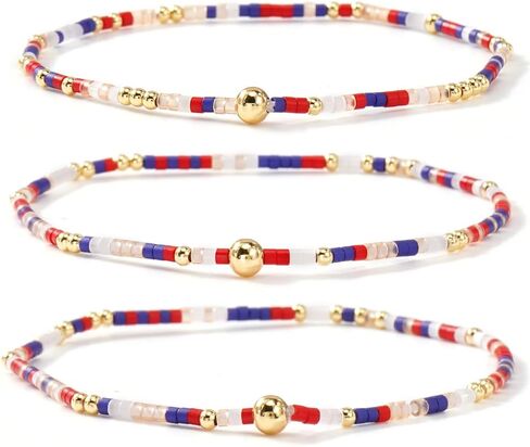 Gold Beaded Bracelets Stack for Women, 3PCS Colorful Bohemian Stackable Layered Adjustable Stretch Non-Tarnish Seed Beads Bracelet Set, Dainty Jewelry Fall Fashion Accessory Friendship Gift in Saudi Arabia